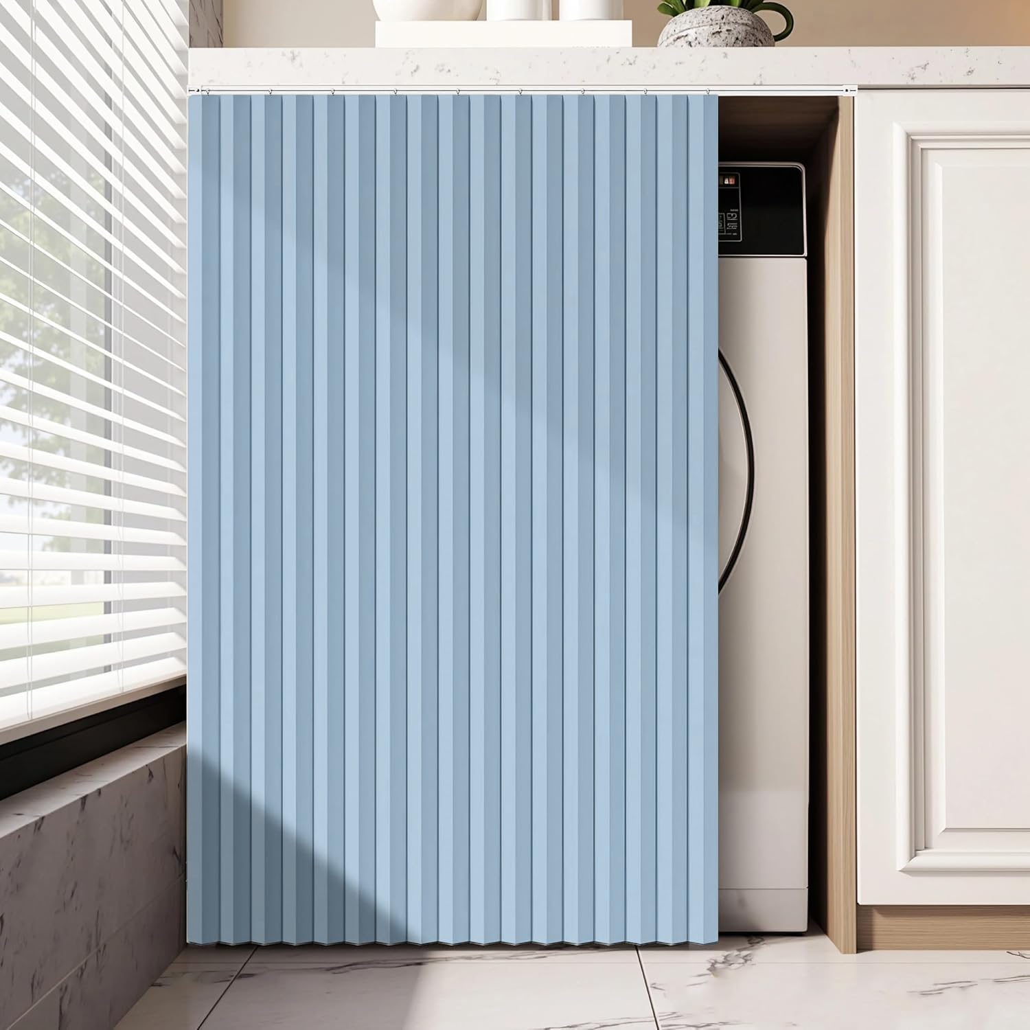 Cortinas Plegables Antipolvo con rieles deslizantes, Ideales para armarios, roperos y separadores de ambientes.-Sky Blue- W150cmxH240cm