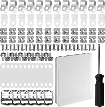 80 PCS Helmet Repair Kit With Box & Screwdriver 6 Chin Buckle 12 R Shape Visor Clips 24 Screws 12 Nuts 12 Rubber Gaskets 12 R-shaped Washers for Youth Adult Hockey Baseball Football Rugby Ice Hockey