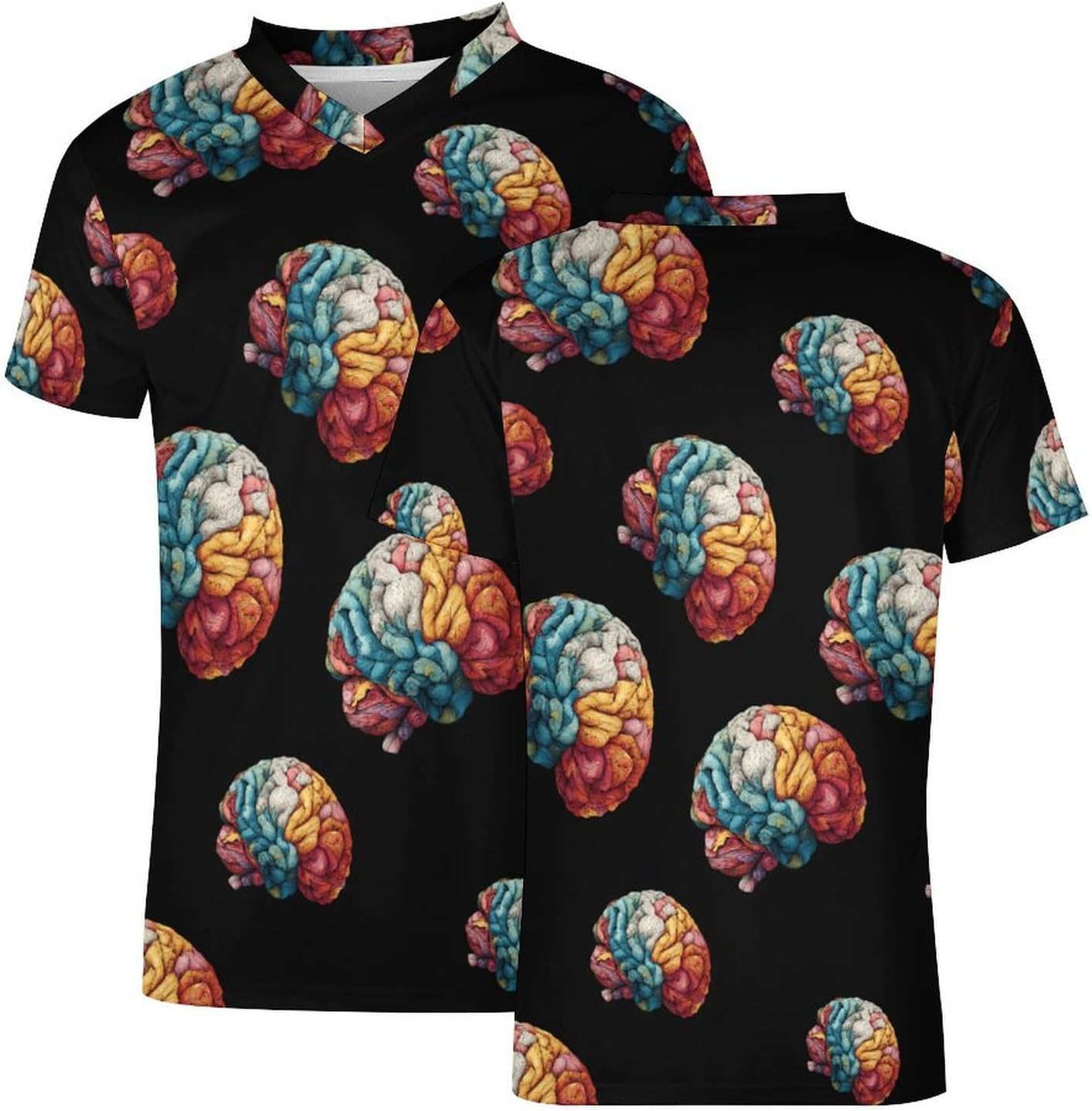 Colorful Brain Mens V Neck Soccer Jersey Quick Dry Breathable Short Sleeve T Shirt Sports Football Tops 6X-Large