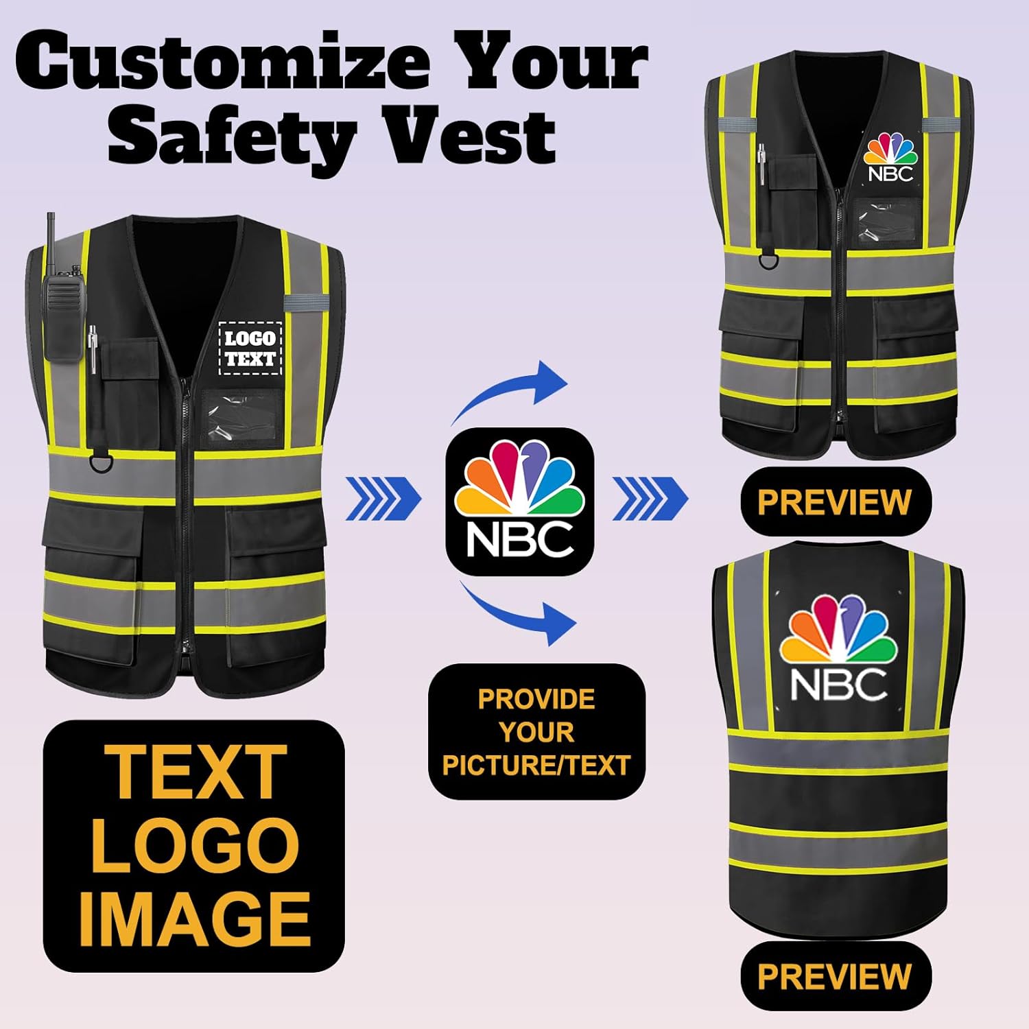 Custom Safety Vest High Visibility Customize Class 2 for Men Personalized Two Tone Logo Work Vests for Construction - Image 5