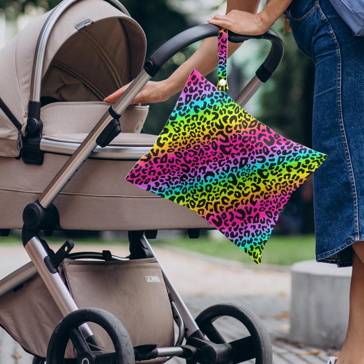 4 Pack Colorful Rainbow Neon Leopard Wet Bag Waterproof Washable Reusable Wet Dry Bag for Swimsuit Clothes Cloth Diaper Travel Beach Pool Gym Toiletries Gift for Women Mama Sister Christmas Birthday image 3