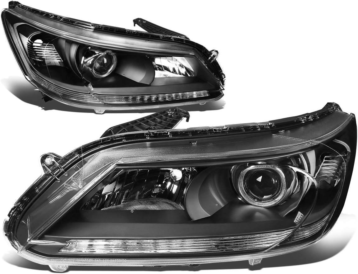 DNA MOTORING Pair Projector Headlight Assembly Compatible with 13-15 Honda Accord 4-Door, Black/Clear, HL-OH-HA13-BK-CL1