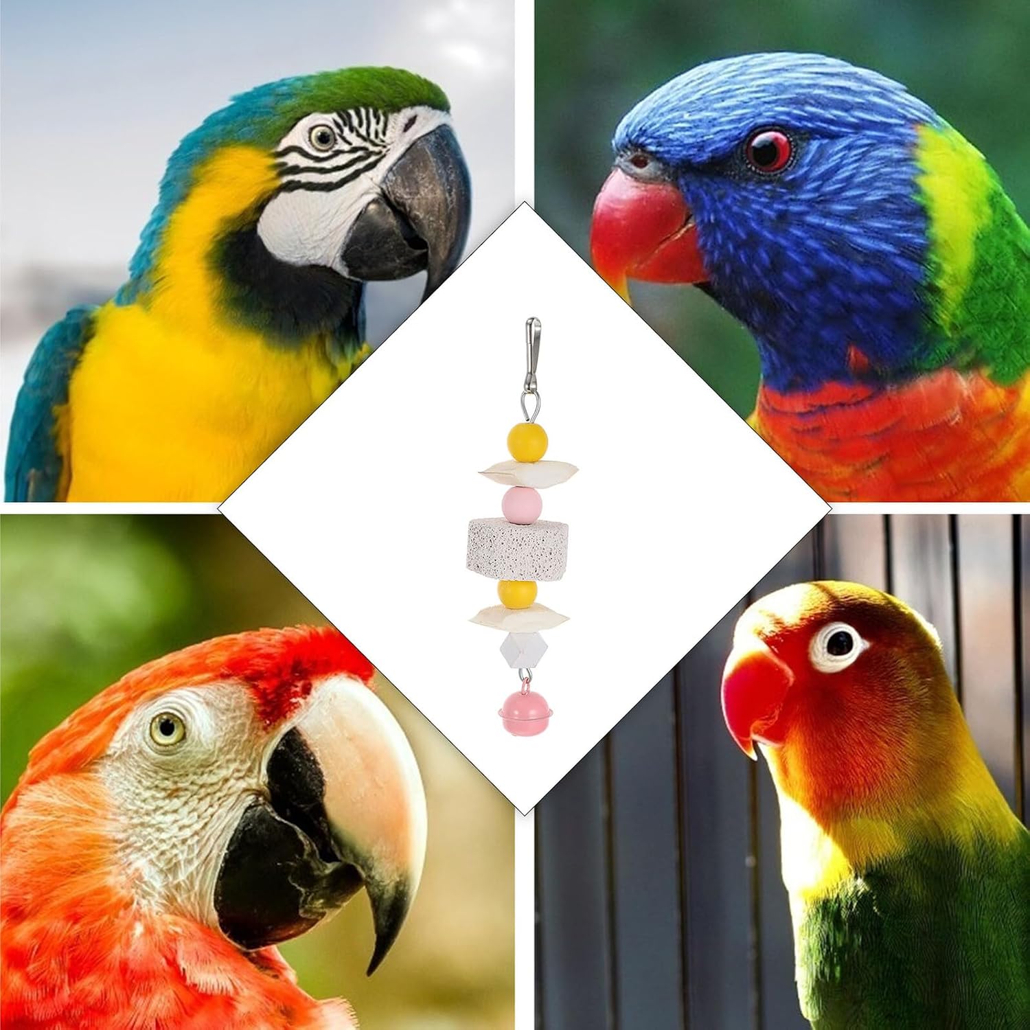 Parrot Cuttlebone Grinding with Buckle Calcium Chewing Accessory for Birds Teeth Cleaning Bite for Parrots and Pet Birds Pink Hanging Cage for Beak Health and Entertainment