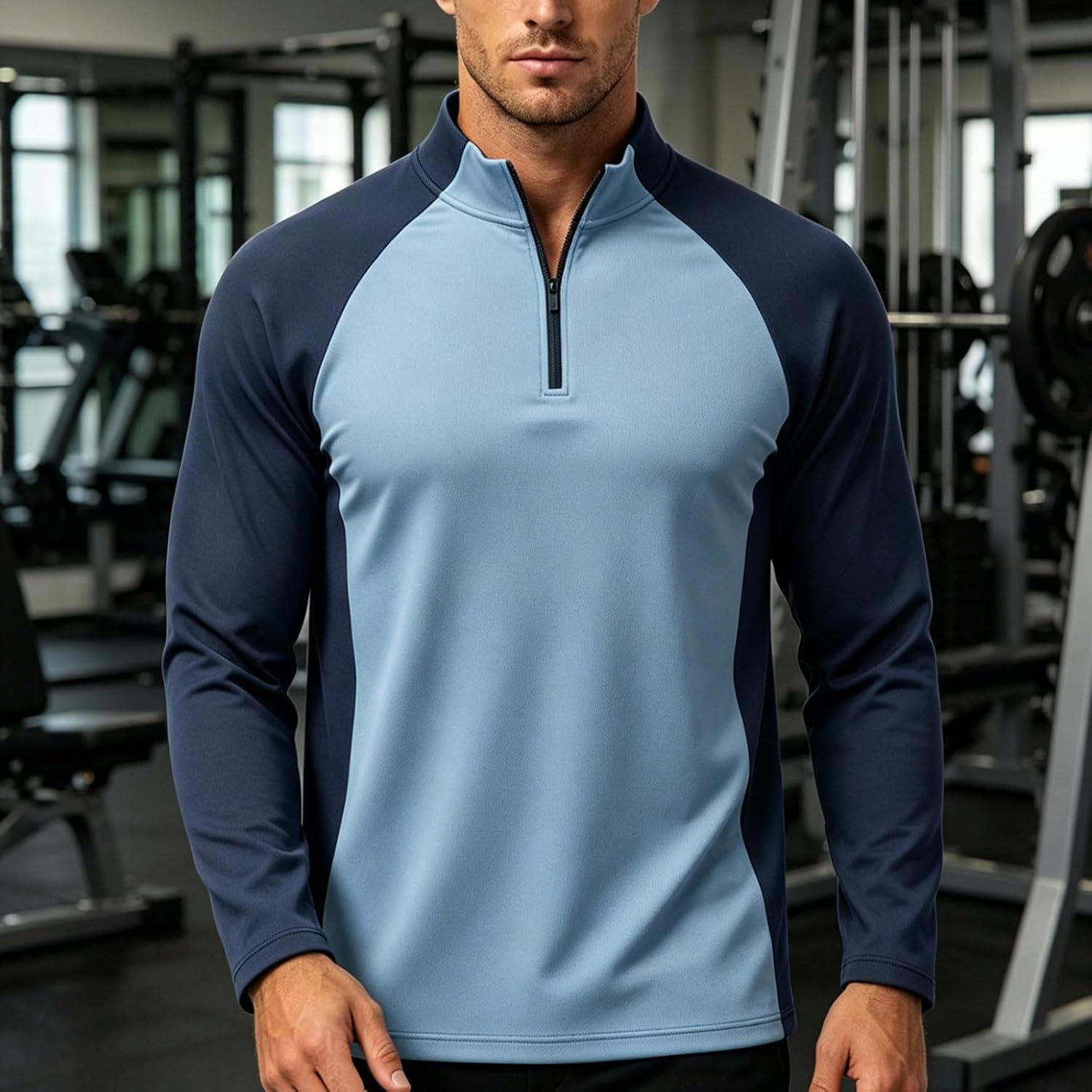 Men's Quarter Zip Athletic Shirt Long Sleeve Workout Tops | Quarter Zip Collar, Long Sleeve Coverage, Stretch Athletic Fit, For Running, Training, Hiking, Golf, And Sports Wear