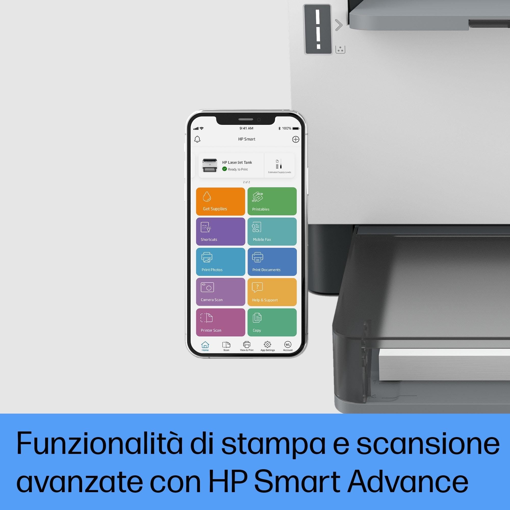 HP Laser Tank 2504dw 2R7F4A, Stampante Monocromatica a Singola Funzione con Serbatoio Toner integrato a Ricarica Rapida, Stampa F/R Automatica, 22 ppm, Fino a 5000 Pagine, Wi-Fi, USB, LCD, Bianca