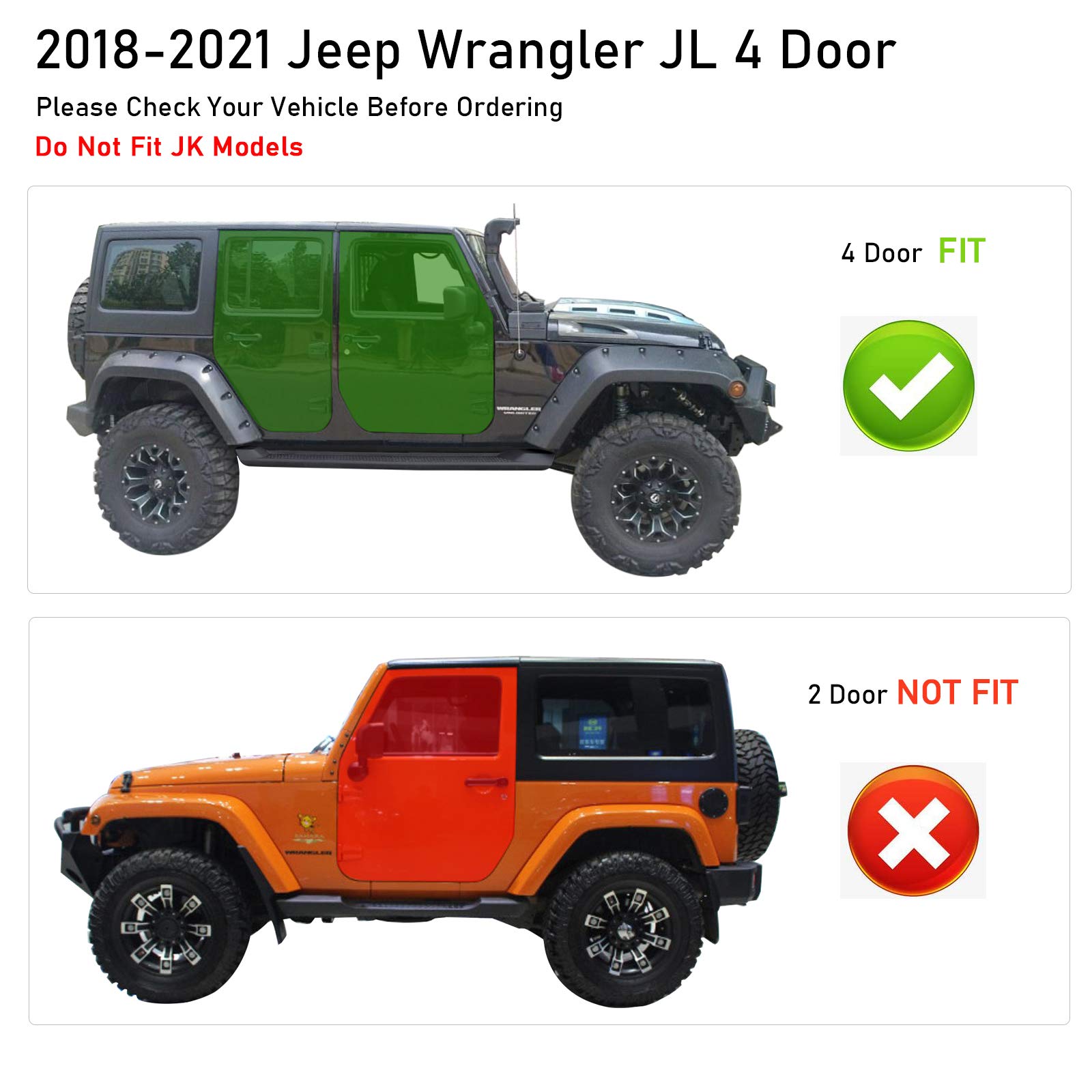 For 20182023 Jeep Wrangler JL Door Texture Black Side Steps Nerf Bars