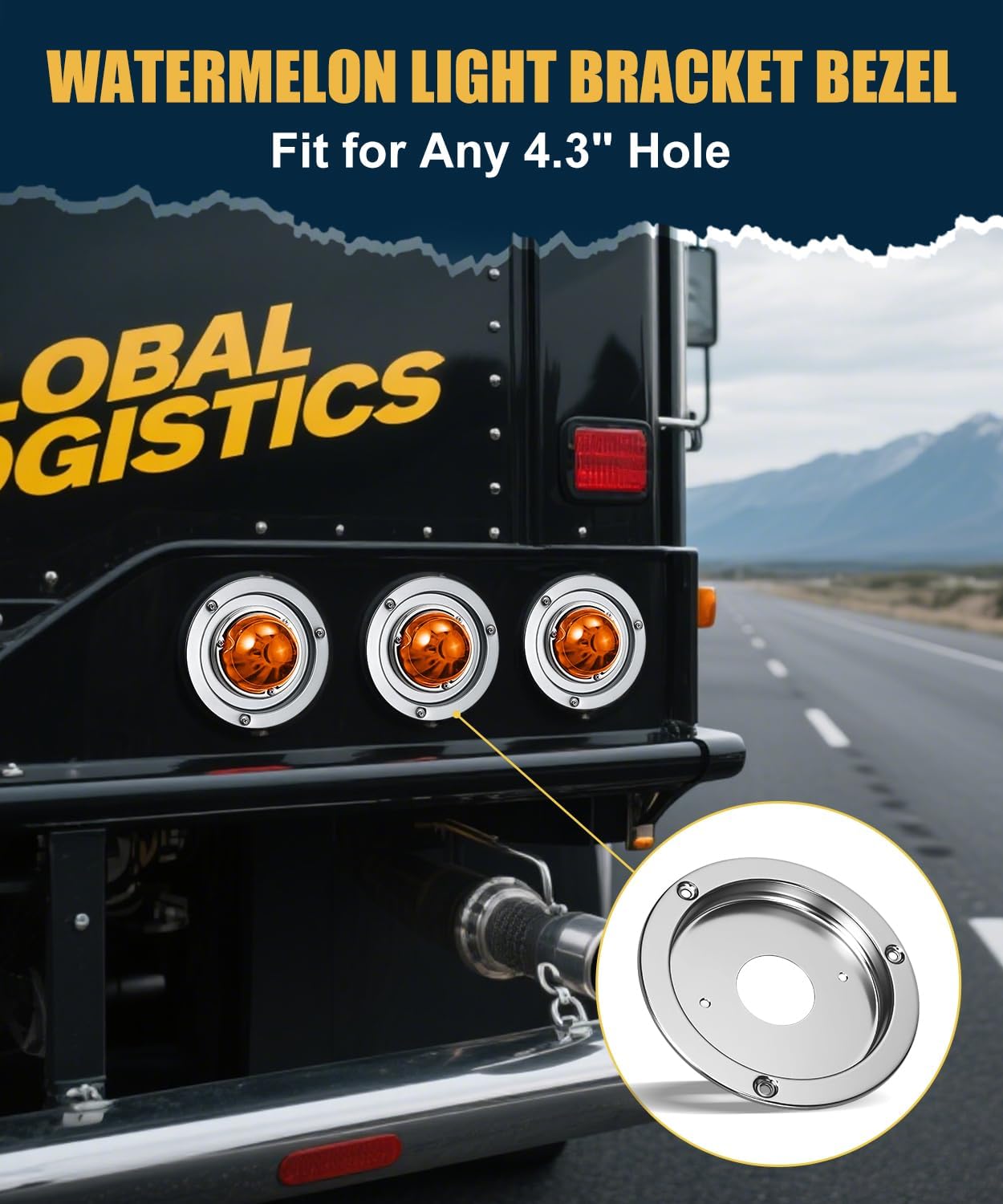 4PCS Watermelon Lights Bracket, 4.3" Round Watermelon Light Bunk Adapter, Stainless Steel Marker Light Bezel Cover, Mounting Bracket Fit Any 4.3" Hole for Truck RV Trailer, with Gasket Screws