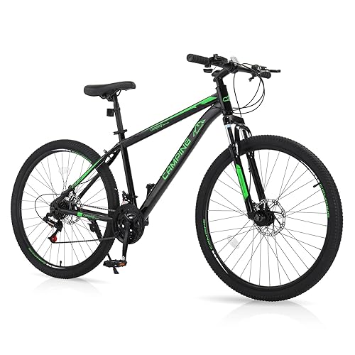 Ktaxon Mountain Bike 24/26/27.5 Inch Men & Women Mountain Bike with 21-Speed Adult Bikes, Double Disc Brake, Suspension Fork and High Carbon Steel Frame - Green - 27.5 Inch