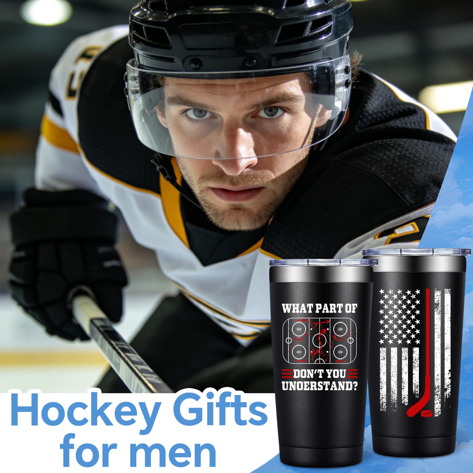 SpenMeta Hockey Gifts for Men, Player - 20 Oz Ice Hockey Gift for Coach, Fans, Lovers Travel Tumbler Cup