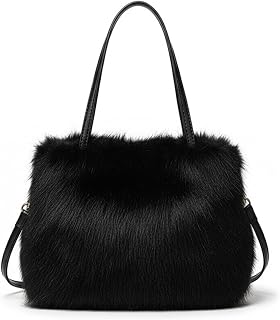 Furry Handbag Soft Fluffy Faux Fur Shaggy Bag with Leather Handle and Strap Fuzzy Wallets for Women Shopping and Travel Handbag