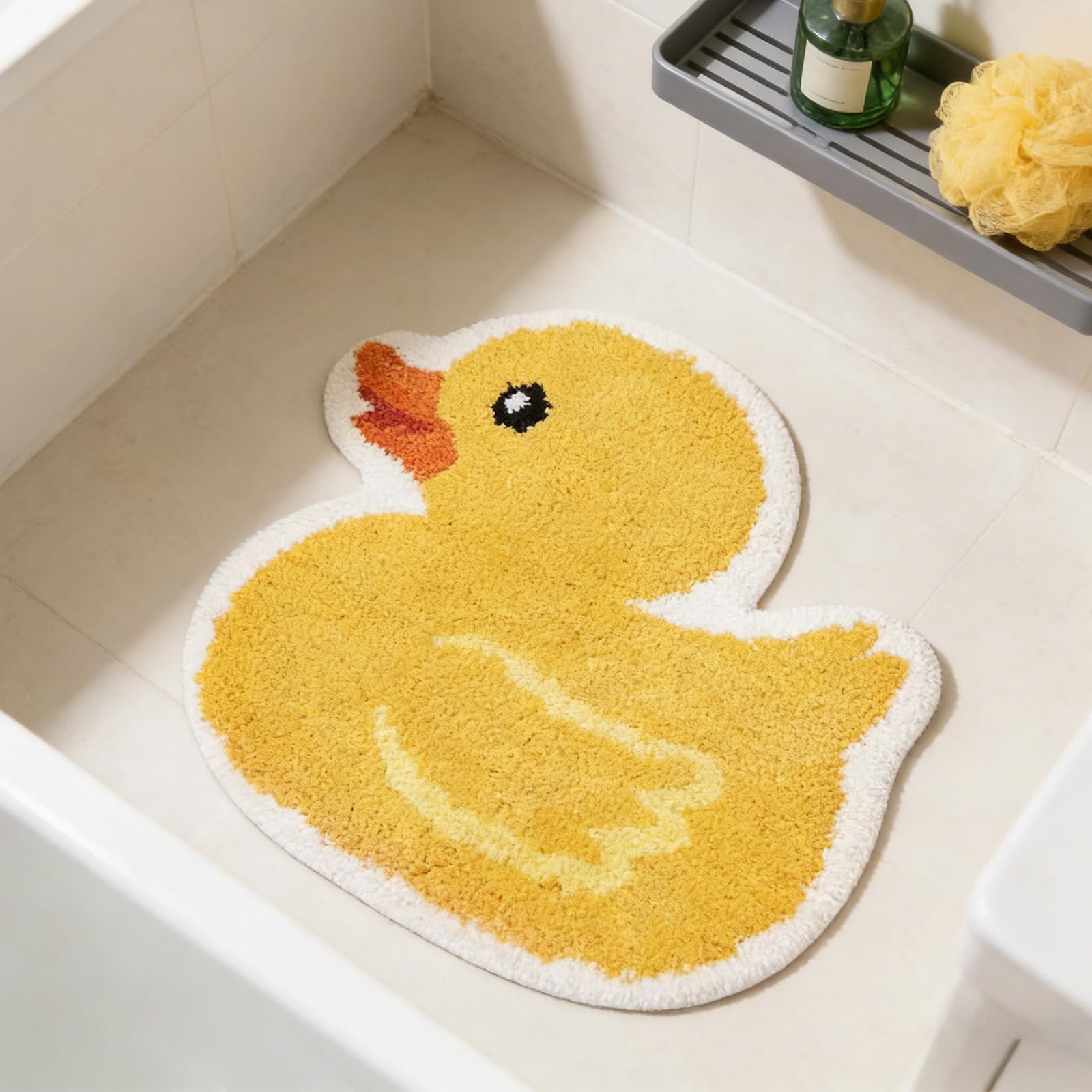 FYSUIMU Tapis de bain mignon en forme de canard jaune en forme de canard, tapis de bain décoratif antidérapant lavable pour anniversaire, fête prénatale, décoration de la maison et de la salle de bain