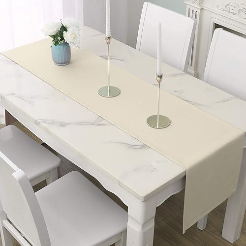 Miniatura 2 de DUALIFE Camino de mesa marrón de 72 pulgadas de largo, impermeable, de tela natural, para sala de estarmesa de café, con tela extra suave y gruesa,