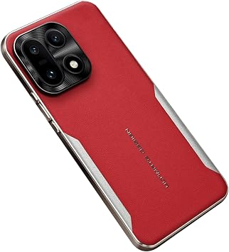 Plating Case for OnePlus 15, Metal Camera Anti-Scratch Leather Case Litchi Texture Luxury Slim Cover,Red,15