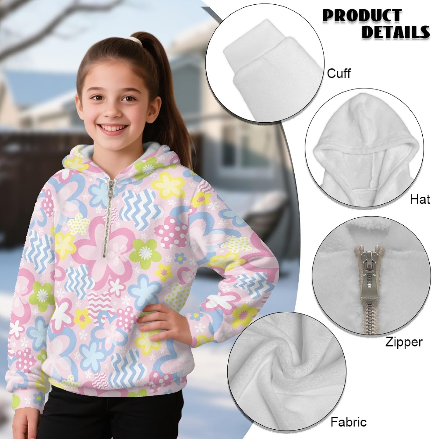 Hawapod Teen Girl Hoodies Pattern Casual Half Zip Hoodies Long Sleeves Oversized Outdoor Fashion Sweatshirt For Girl