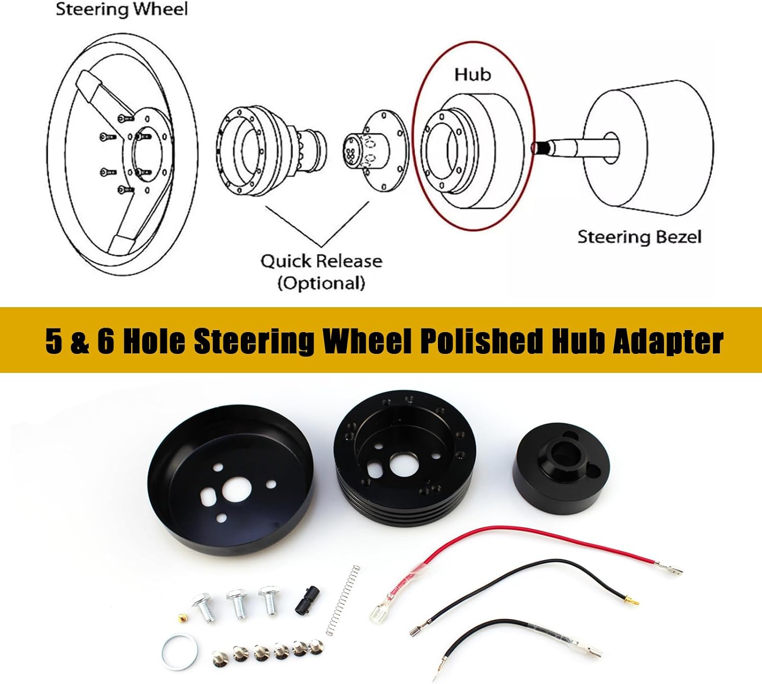 5 & 6 Hole Steering Wheel Polished Hub Adapter fit for Chevrolet Jeep Buick Pontiac Oldsmobile Silver,Billet Steering Wheel Hub Adapter（Black）