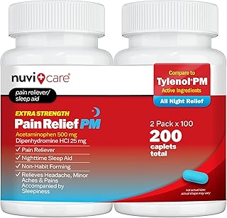 Extra Strength Pain Relief PM - Acetaminophen 500mg & Diphenhydramine 25mg - Compare to Tylenl PM Extra Strength Sleep Aid - Adult PM Pain Reliever for Nighttime Aches & Pains 2 Pack
