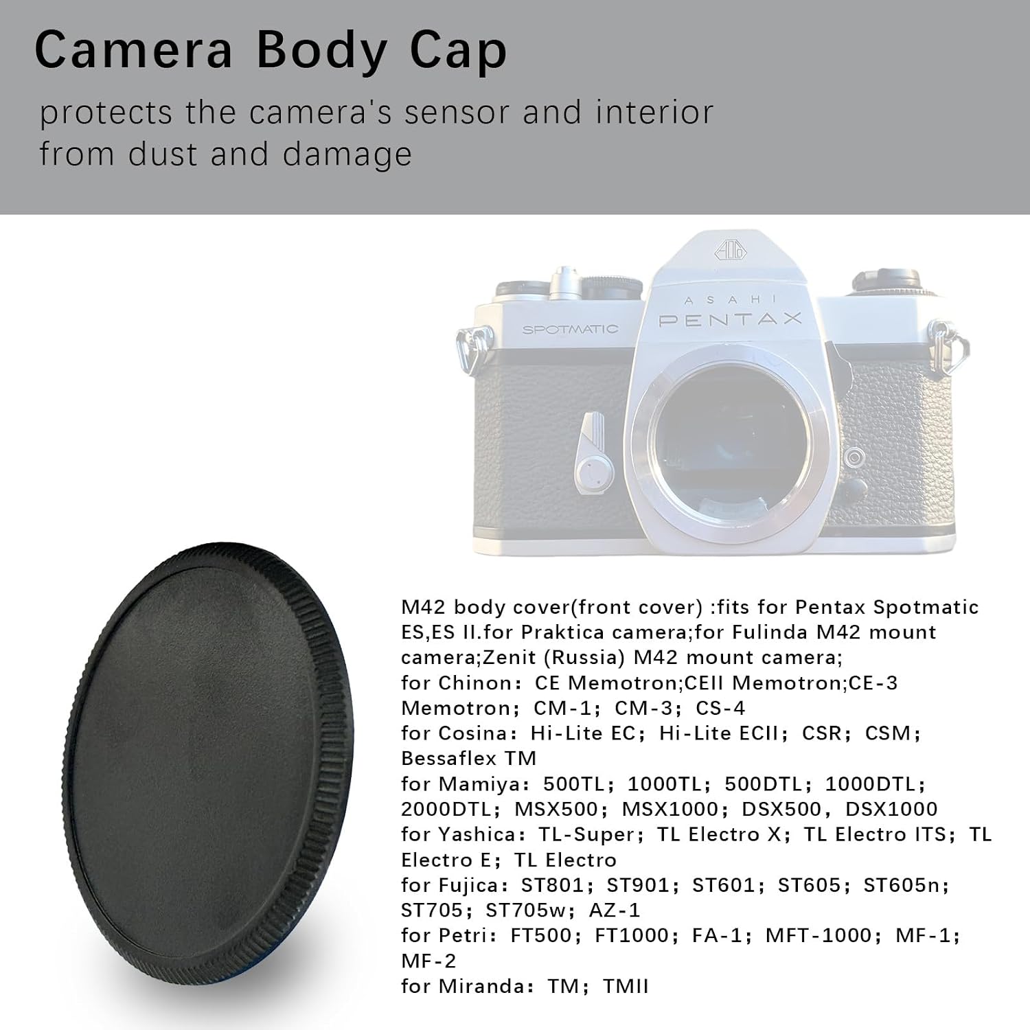 M42 Camera Body and Rear Lens caps,Compatible with PRAKTICA MTL3 MTL5 Camera,SP Camera,Meyer-Optik 50mm f/1.8 Lens,PK SMC takumar 55mm f/1.8 Lens,Helions-44-2 58mm f/2 Lens