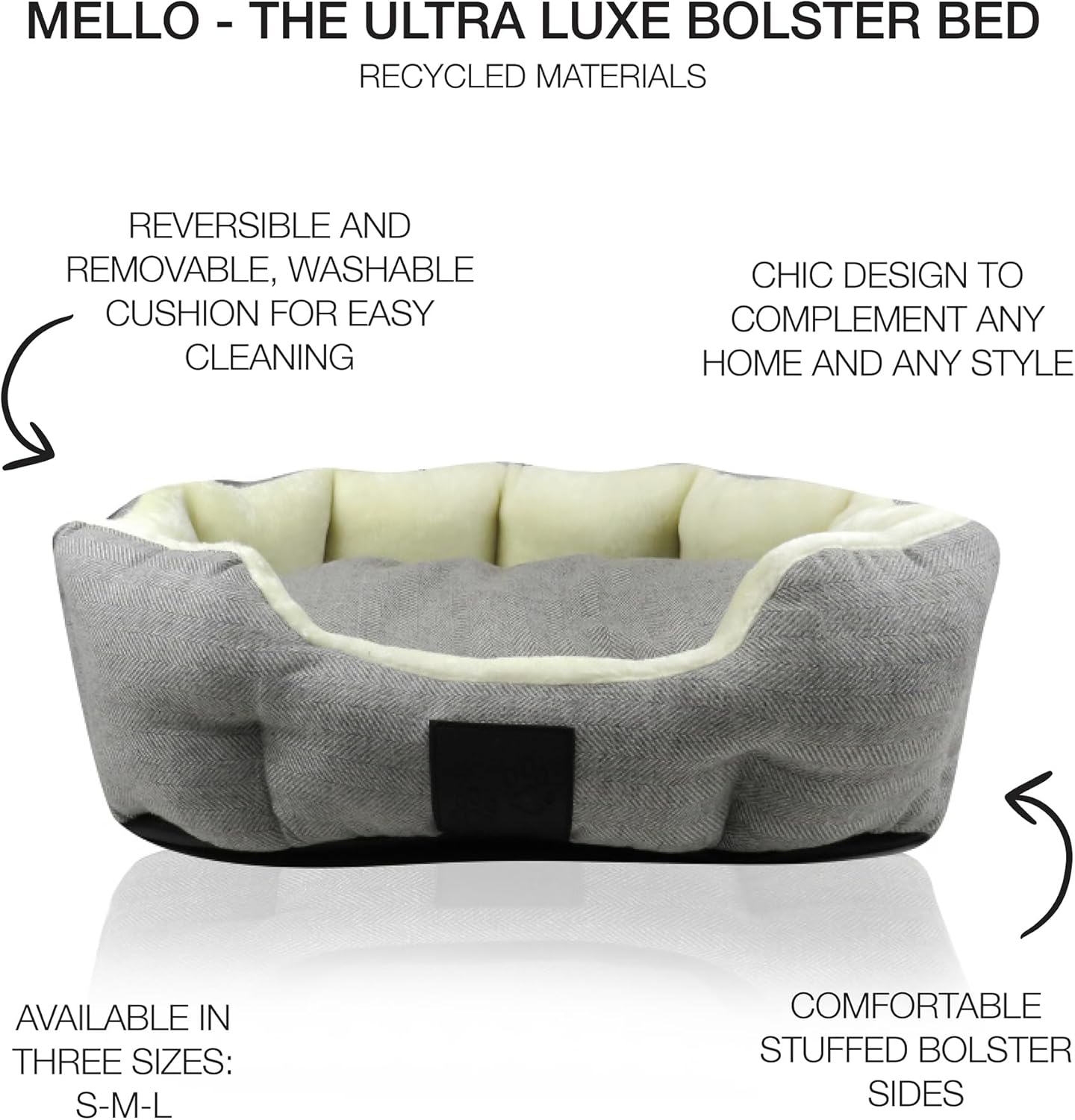 Pet Passion Mello-The Ultra Luxe Bolster Dog Bed with Removable Washable Pillow for All Pet Breeds, Ivory Tweed, Large