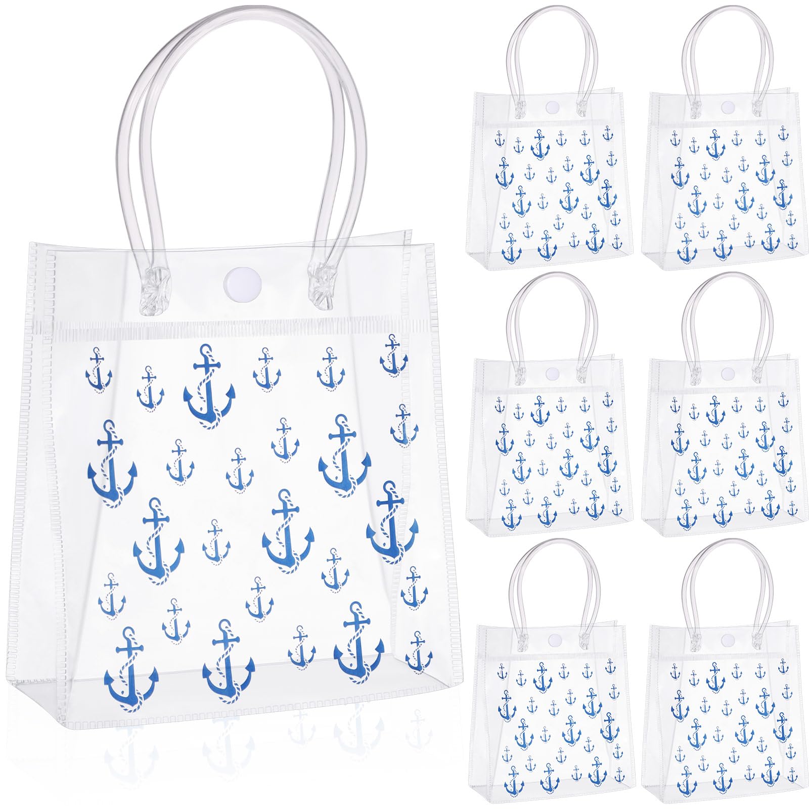 Sweetude 24 Pcs Nautical Party Gift Bags with Handles Anchors Wheel Print Gift Bags for Nautical Beach Summer(Anchor Style)