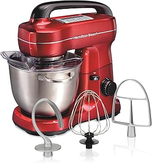 Electric Stand Mixer, 4 Quarts, Dough Hook, Flat Beater Attachments, Splash Guard, 7 Speeds with Whisk, Easy-Carry Top Handle, Red