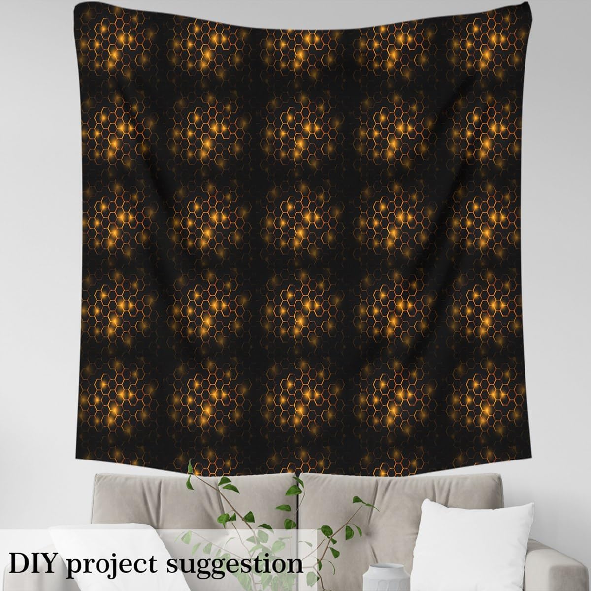 Feelyou Orange Honeycomb Upholstery Fabric for Chairs Modern Hexagon Fabric By The Yard Geometrical Soft Flannel 2 Yards Beehive Geometric