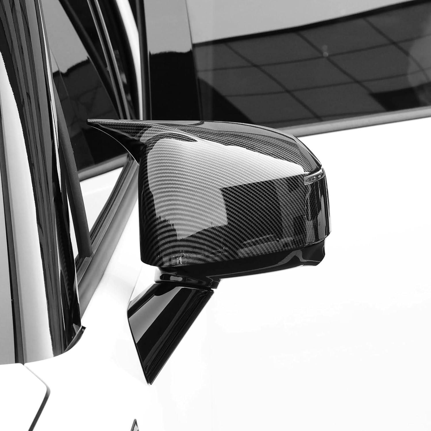 Horns Style Pattern ABS Exterior Mirror Cover Side Rearview Mirror Cover Cap Trim Compatible with Hyundai Santa Fe 2024 2025 Accessories (Glossy Black Style)