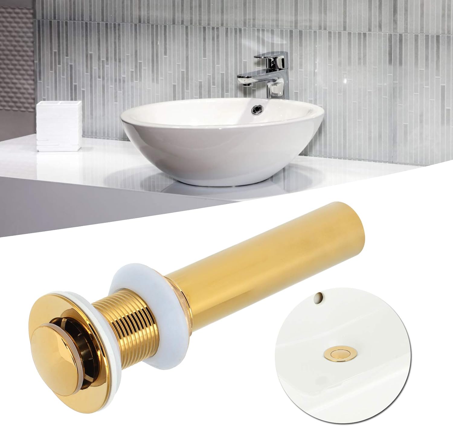 Gold Sink Drain Up Drain Without Overflow Polished Process Clog Bathroom Faucet Wash Basin Drain Stopper(Without Holes)