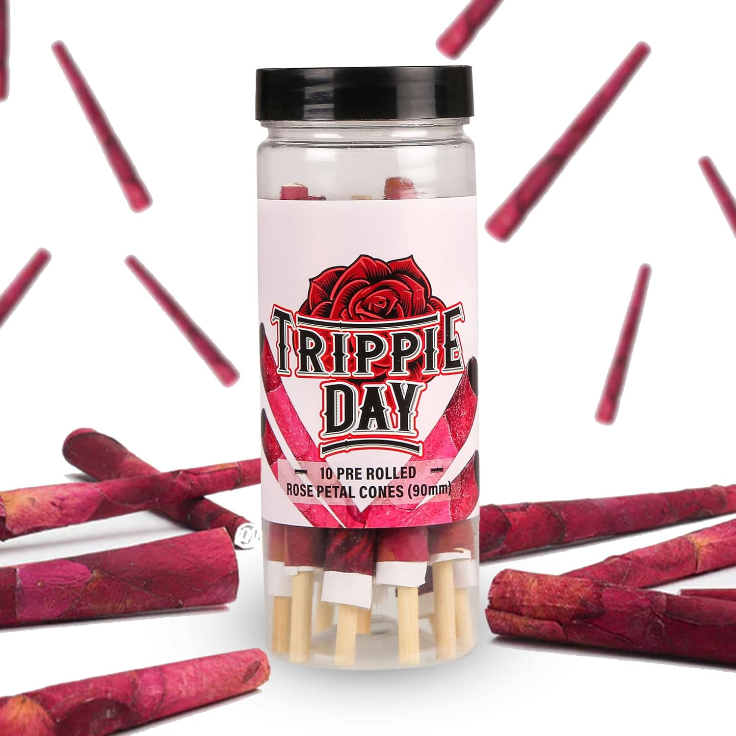 Trippie Day 10 Rose Cones Flower Petal Prerolled Cone Wraps | 10 Cones | Natural Organic Rose Petal Handrolled Cones | 90mm | : Health & Household