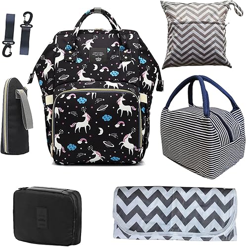 Juego de bolsa de pañales, mochila multifunción para el cuidado del bebé para mamá papá, gran capacidad, mochila de viaje unisex, negro (Black #3),