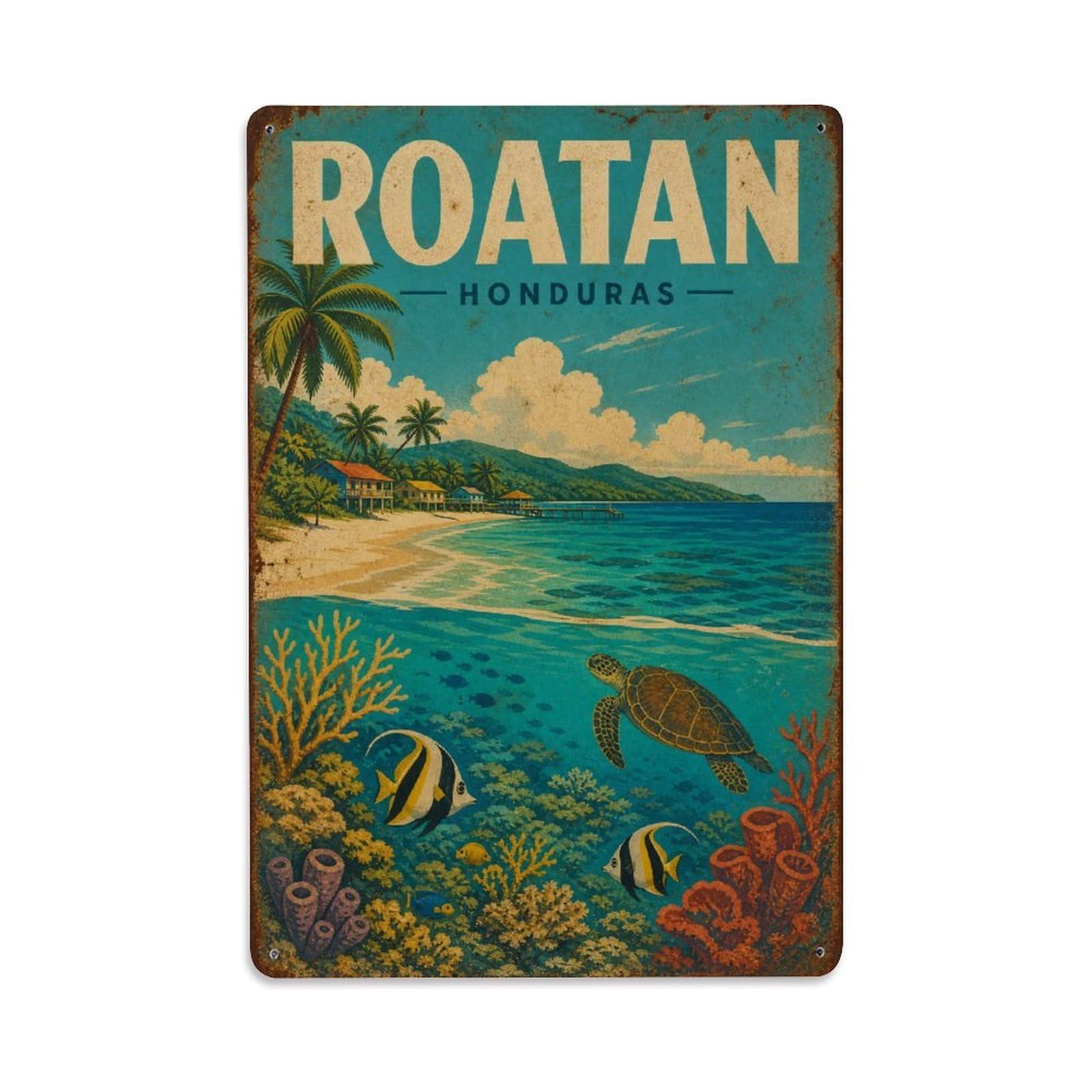 Retro Travel Honduras Roatan Metal Tin Sign