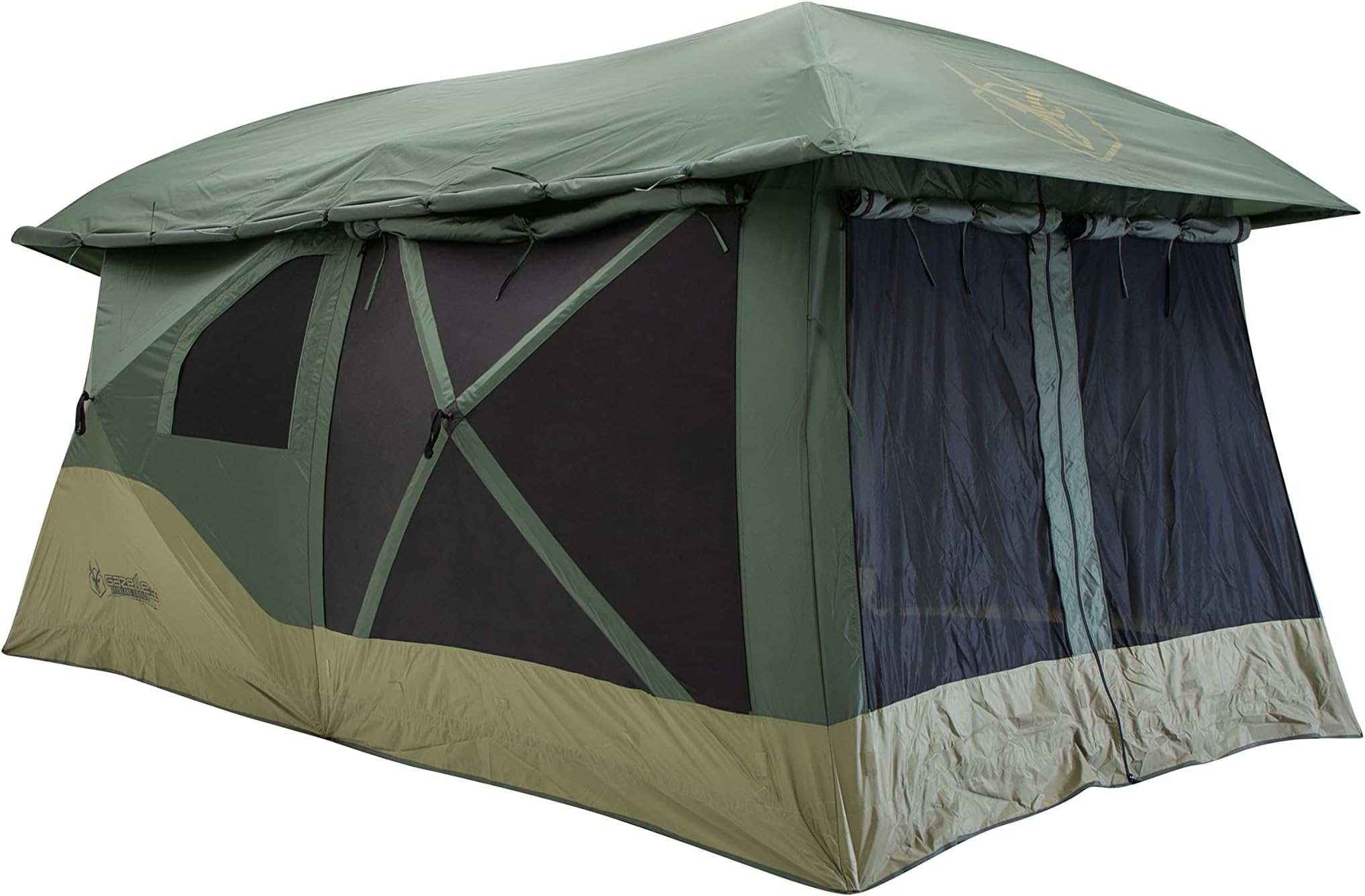 Gazelle Tents™, T4 Plus Hub Tent Overland Edition, Easy 90 Second Set-Up, Waterproof, UV Resistant, Footprint, All-Terrain Stakes, 4-8 Person, Alpine Green/Oak Moss, 78" x 94" x 165", GT451GR