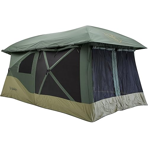 Gazelle Tents™ T4 Plus Hub Tent Overland Edition, Easy 90 Second Set-Up, Waterproof, UV Resistant, Footprint, All-Terrain Stakes, 4-8 Person, Alpine Green/Oak Moss, 78" x 94" x 165", GT451GR