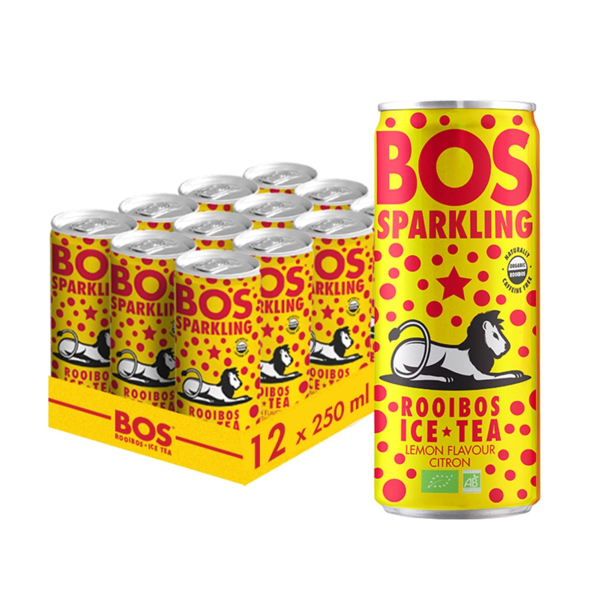 BOS Organic Sparkling Lemon Rooibos Ice Tea, 250 ml (12-Pack)