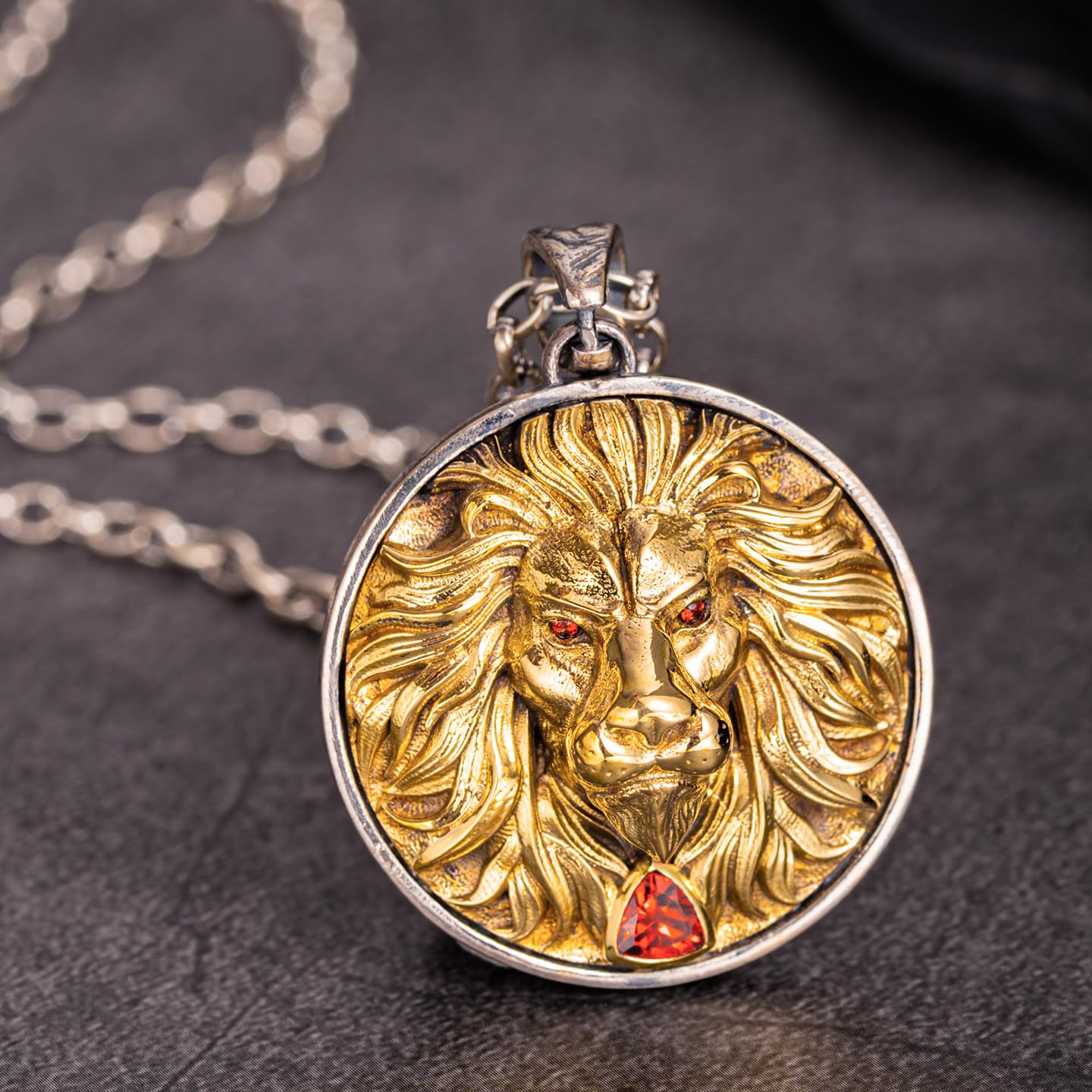 Collana con ciondolo a forma di testa di leone in argento sterling 925 bicolore con zirconia cubica gioielli animali per uomo catena 60cm