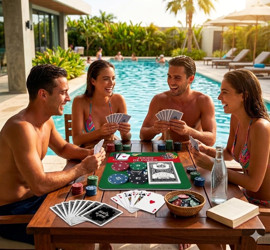 Mini Set de Póker Pack 2 Unidades - 2 Barajas + 48 Fichas Total - Set Introductorio Compacto para Familia, Viaje, Camping, Cumpleaños y Regalo - Aprende a Jugar Póker, Texas Holdem y Blackjack