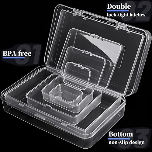 Miniatura 3 de Jutieuo Paquete de 28 mini recipientes de plástico rectangulares de varios tamaños, cajas de almacenamiento de plástico transparente con tapas con