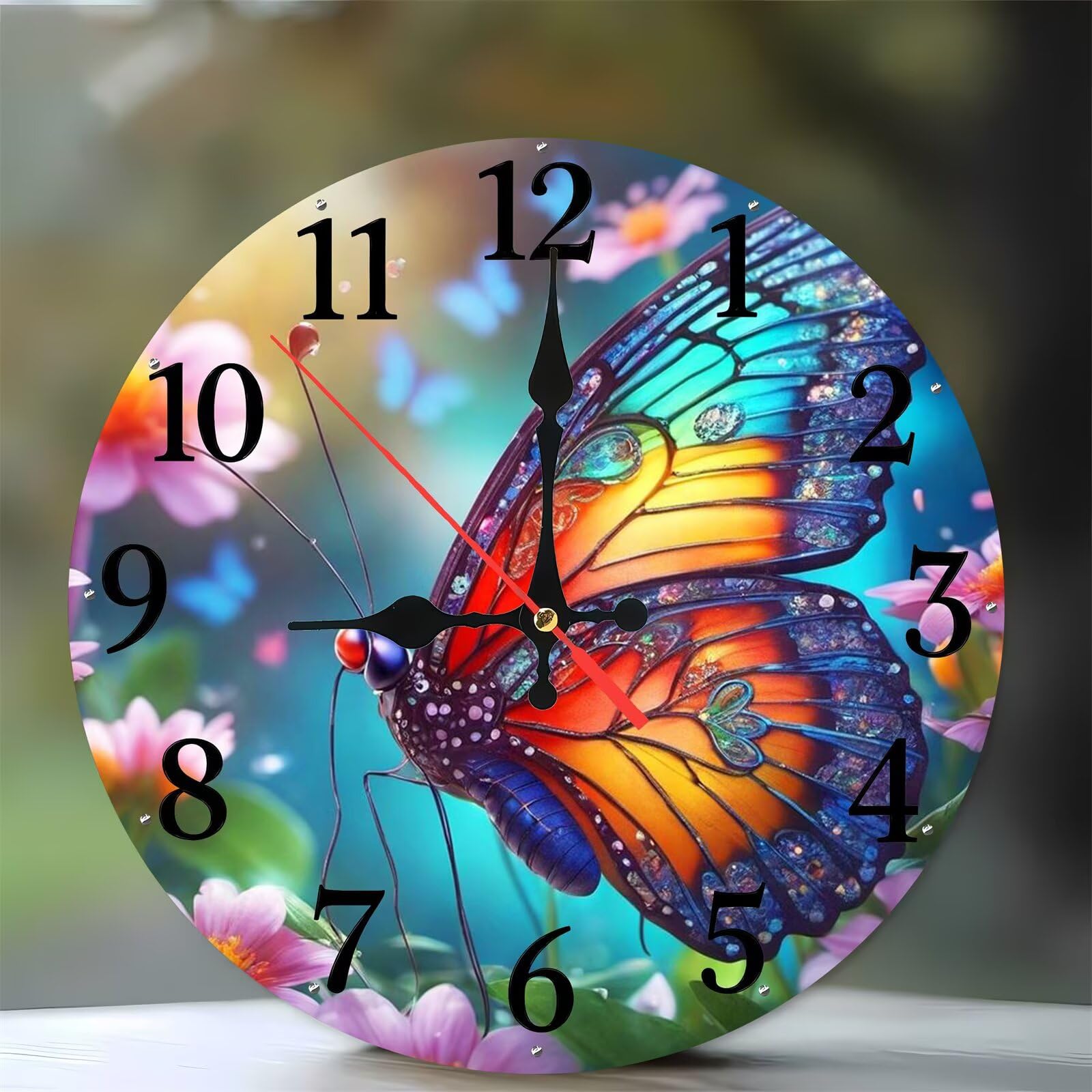 Horloge murale silencieuse fleur et papillon pour la décoration de la cuisine