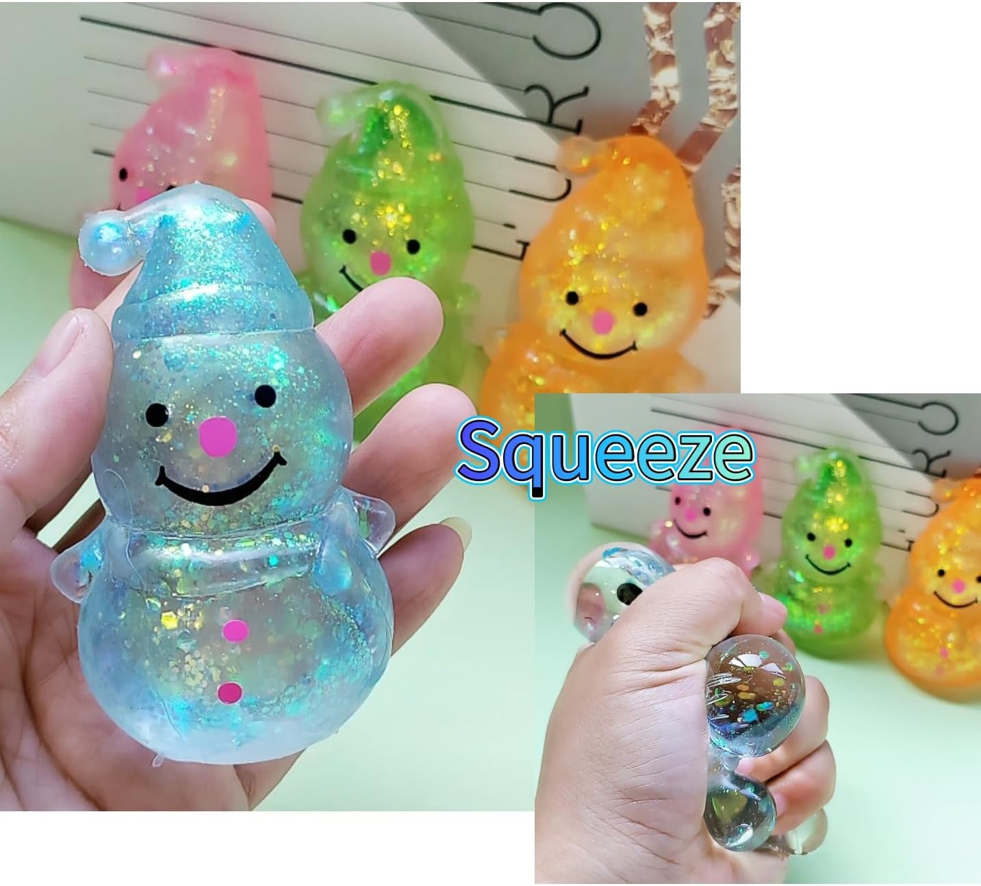 8 Pack Christmas Stress Relief Tools, Festive Glitter Sensory Balls for Adults & Teens, Slow-Rise Squishy Tools for Anxiety Management, Office Desk Decor, Stocking Stuffers & Holiday Party Favors