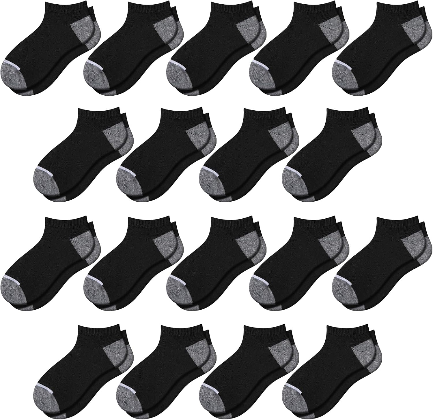 18 Pairs Boys Ankle Socks, Kids Athletic Socks 4-6 6-8 8-10 Years Old, Thin Black White Grey Running Girls Socks