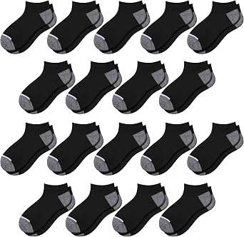 18 Pairs Boys Ankle Socks, Kids Athletic Socks 4-6 6-8 8-10 Years Old, Thin Black White Grey Running Girls Socks