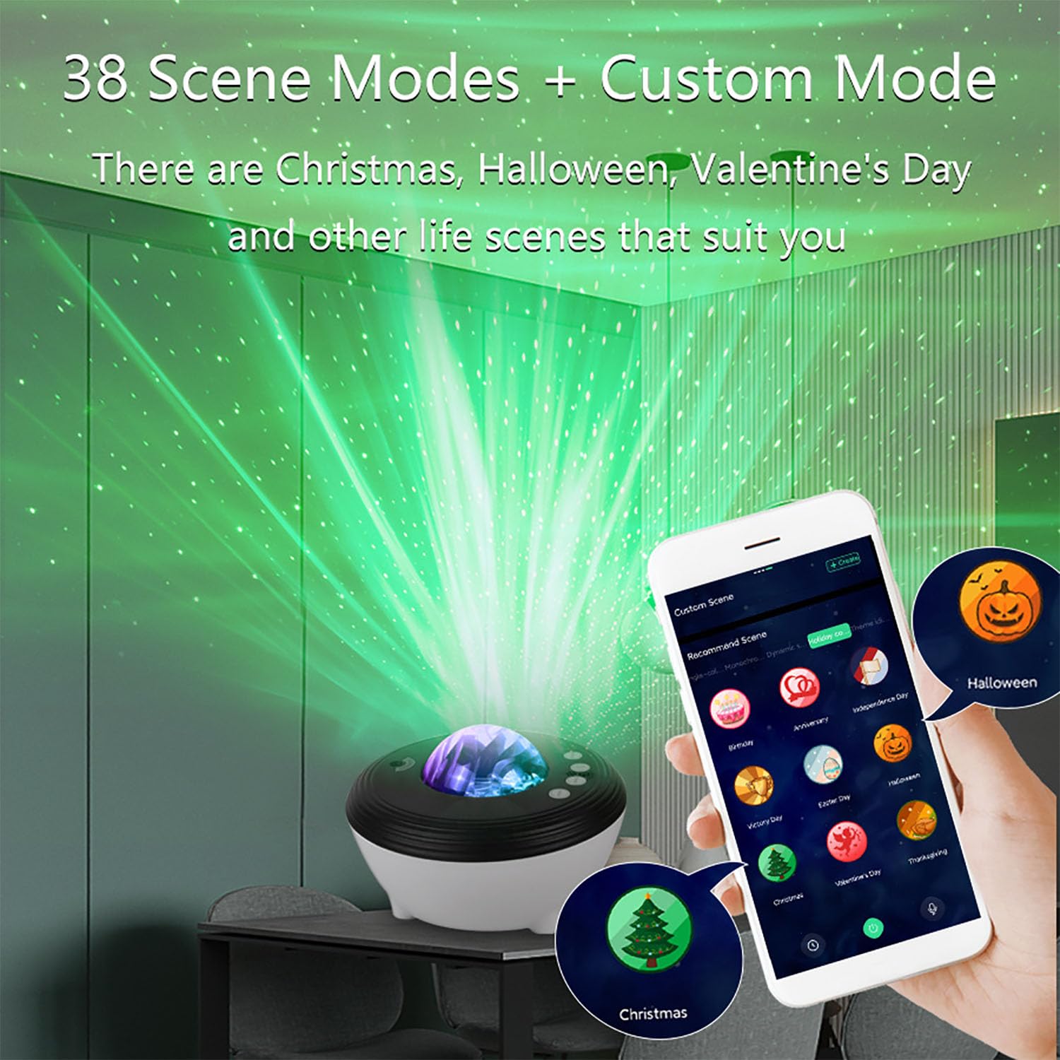 Luz Nocturna LED De Cielo Estrellado, Lámpara De Noche LED De Cielo Estrellado con Control Remoto, 38 Modos De Escena + Modo Personalizado, Música Integrada Y Función De Temporización