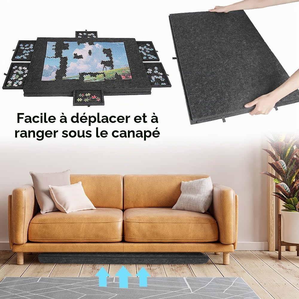 Tapis Puzzle 1000 Pieces en Feutre Léger, Table & Plateau de Puzzle 1000 Pieces avec 6 Tiroirs de Tri, Support Puzzle Inclinable pour Adultes, Accessoires de Puzzle pour Convient à Tous Les âges