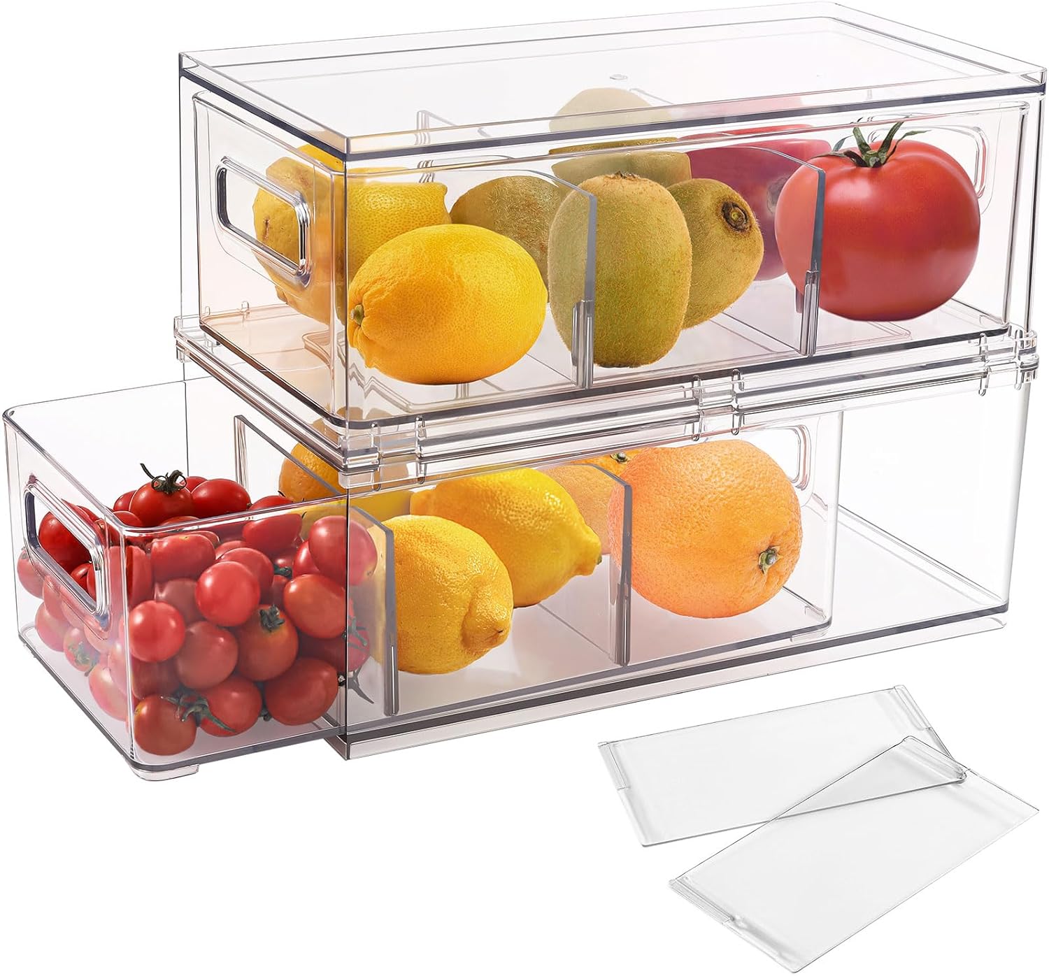 shopwithgreen Refrigerator Organizer Bins with Pullout Drawer, Drawable Clear Fridge Drawer