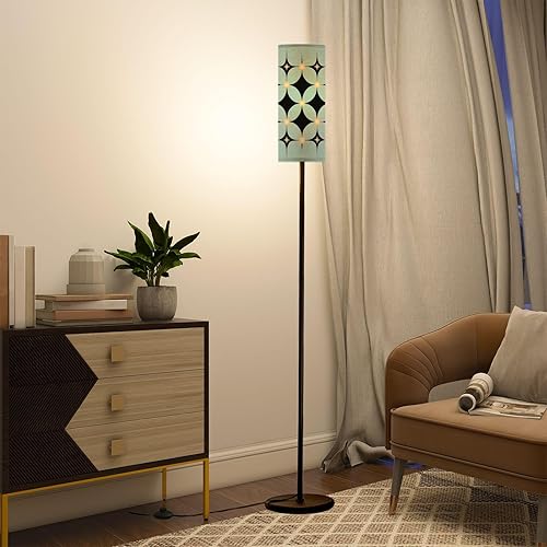 Miniatura 4 de Modern Standing Lamps Mid Century Vintage 1950s Modern Retro Atomic Geometric Lattice Star Floor Lamp Metal Pole Lamp with Linen Lampshade for