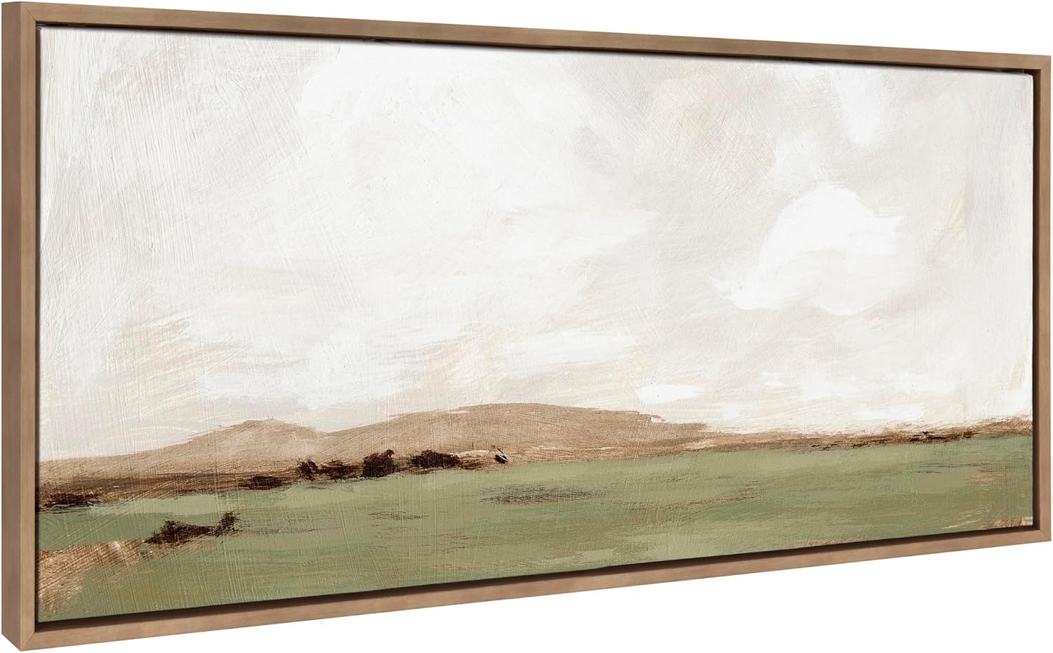 Kate and Laurel Sylvie Rest No 2 Framed Canvas Wall Art by Mackenzie Nelson; 40x18 Gold; Soft Casual Landscape Art for Wall