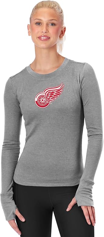 CERTO NHL Womens Long Sleeve Bodycon Shirt, Slim Fit Crewneck Tee, Officially Licensed Fan Apparel