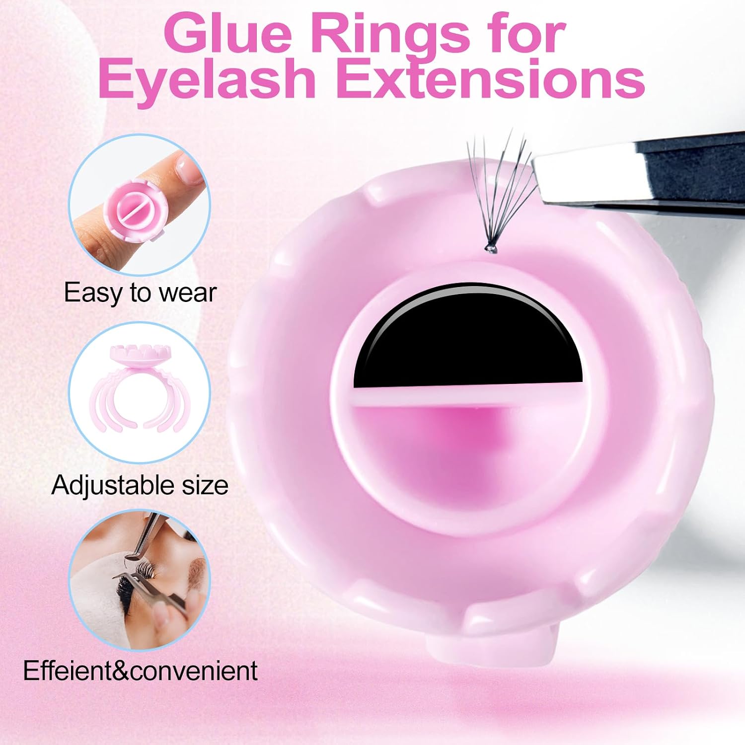 NXJ INFILILA Glue Rings, 100PCS Disposable Plastic Glue Rings for Eyelash Extensions, Nail Art Tattoo Holder, Blossom Smart Cups for Eyelash Extension Supplies Pink image 4