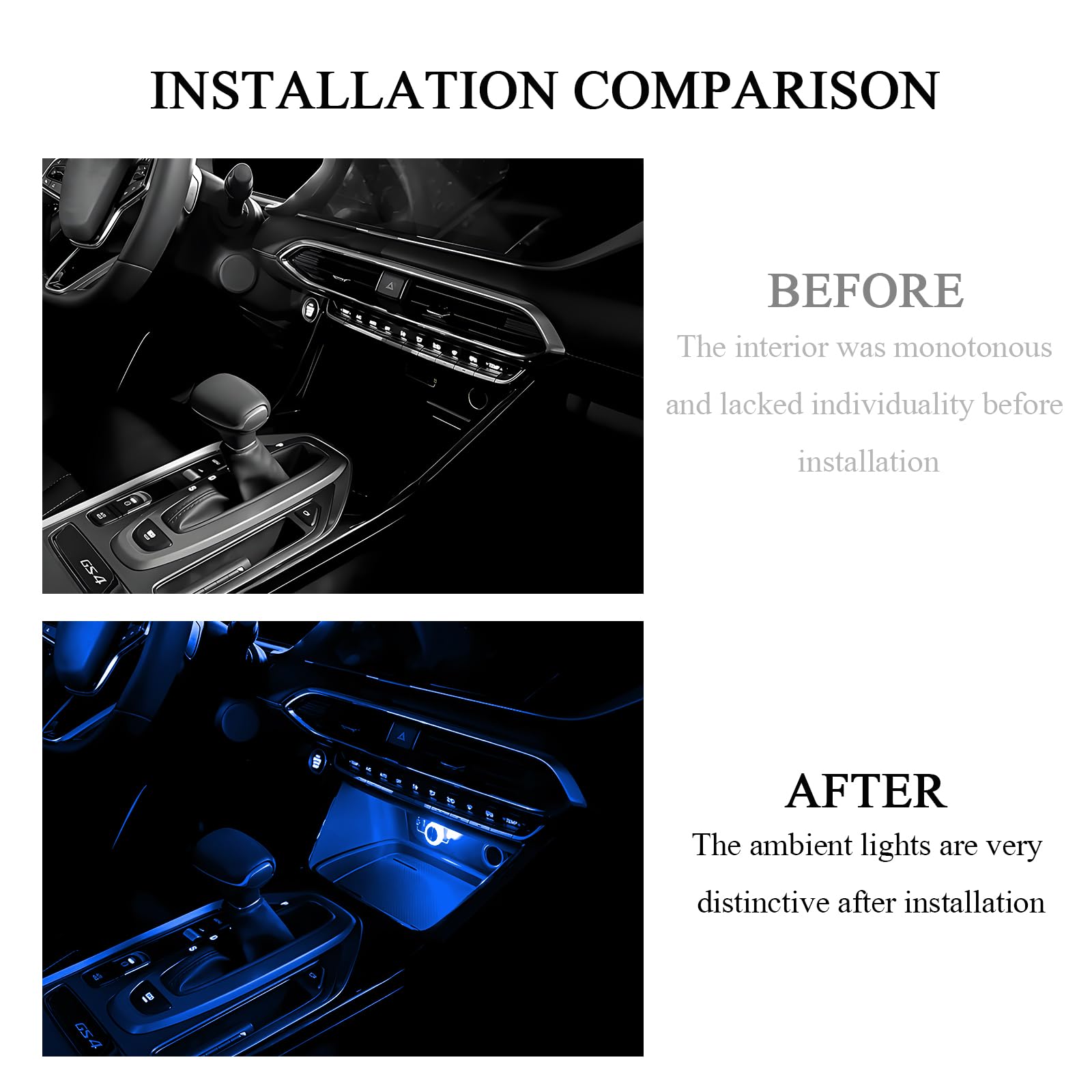 Hovom 4PCS USB LED Car Interior Atmosphere Lamp, Portable Mini Car LED Night Light Decoration, Plug-in USB Automotive Ambient Lighting Kit, Universal for Cars SUVs Trucks RVs (Ice Blue)