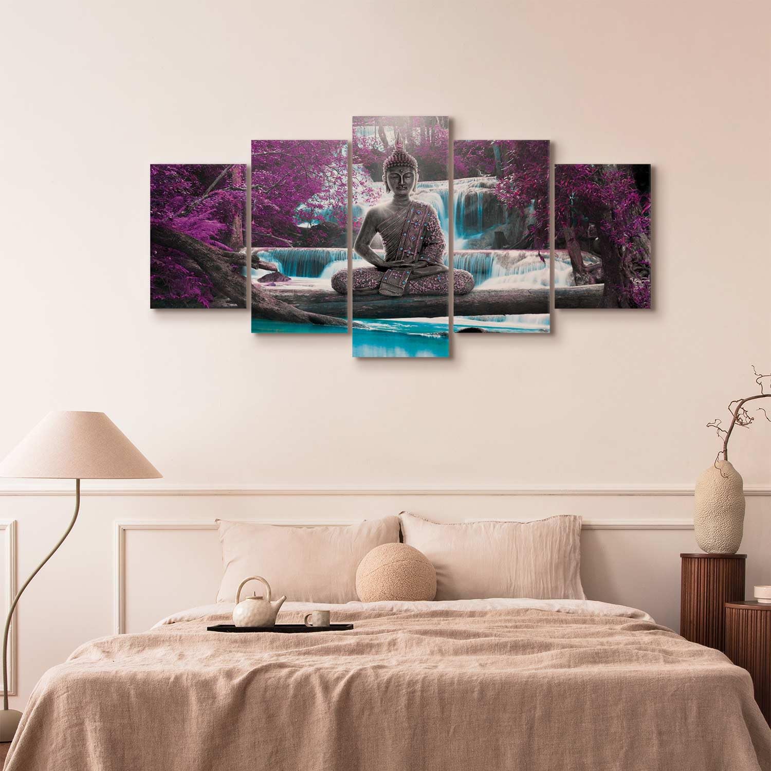 Quadro Buddha Su Tela 5 Pezzi 150x75cm - Decorazione Murale Moderna Per Soggiorno E Ufficio - Foto 8