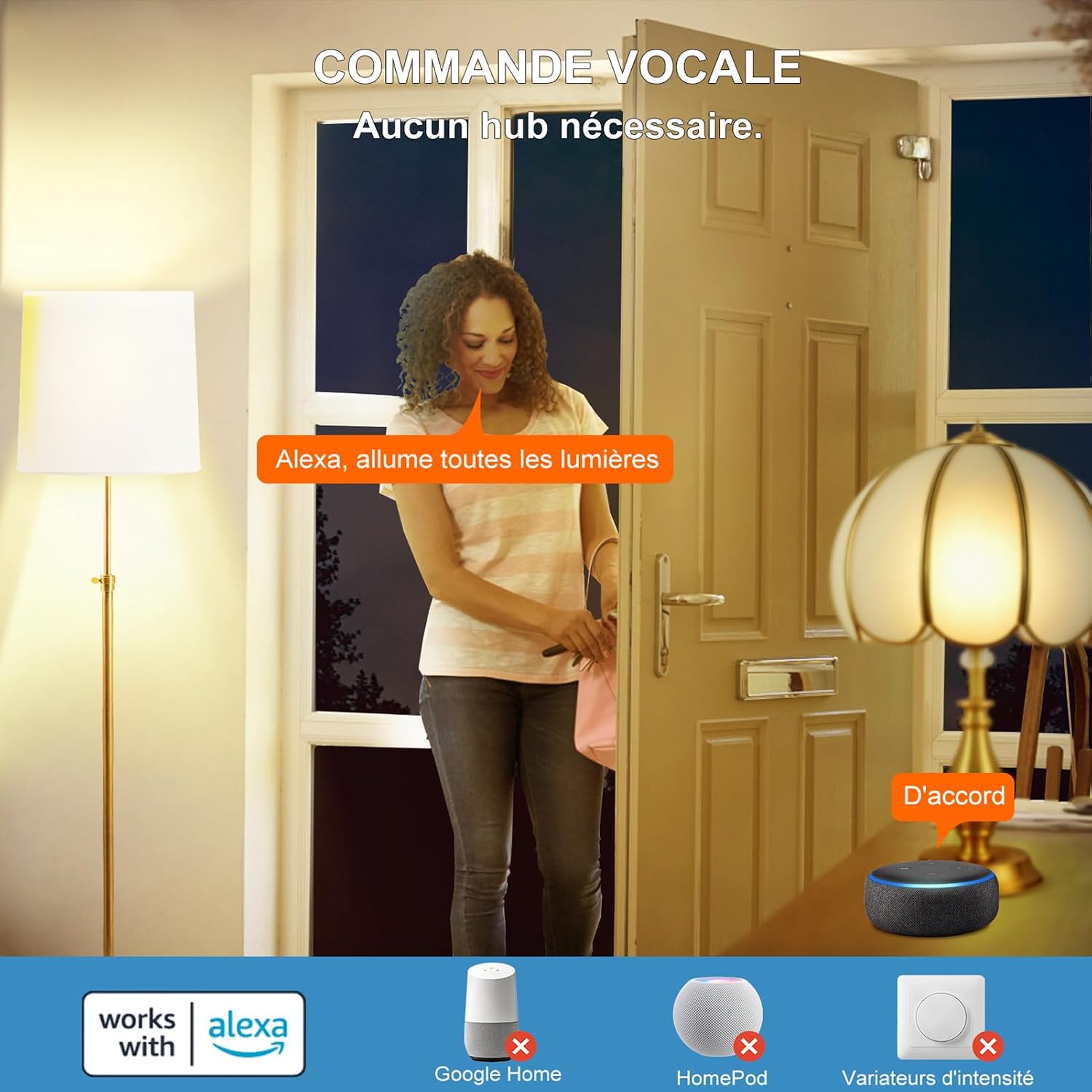 Person using Alexa voice command to control lights